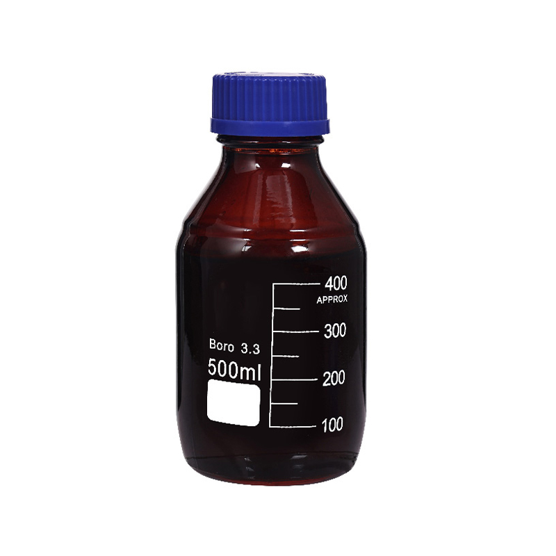 Bouteille marron de réactif filetée à bouchon bleu (verre haut borosilicaté 3.3)