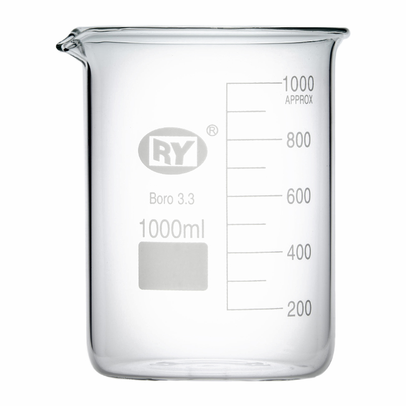 Bécher bas à paroi épaisse en verre haut borosilicaté 3.3 pour laboratoire